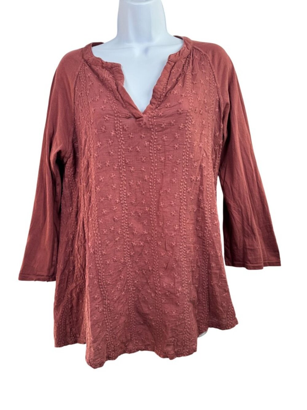 XCVI Embroidered Rust Tunic Top Womens Medium 100% Cotton Boho Lagenlook Artsy